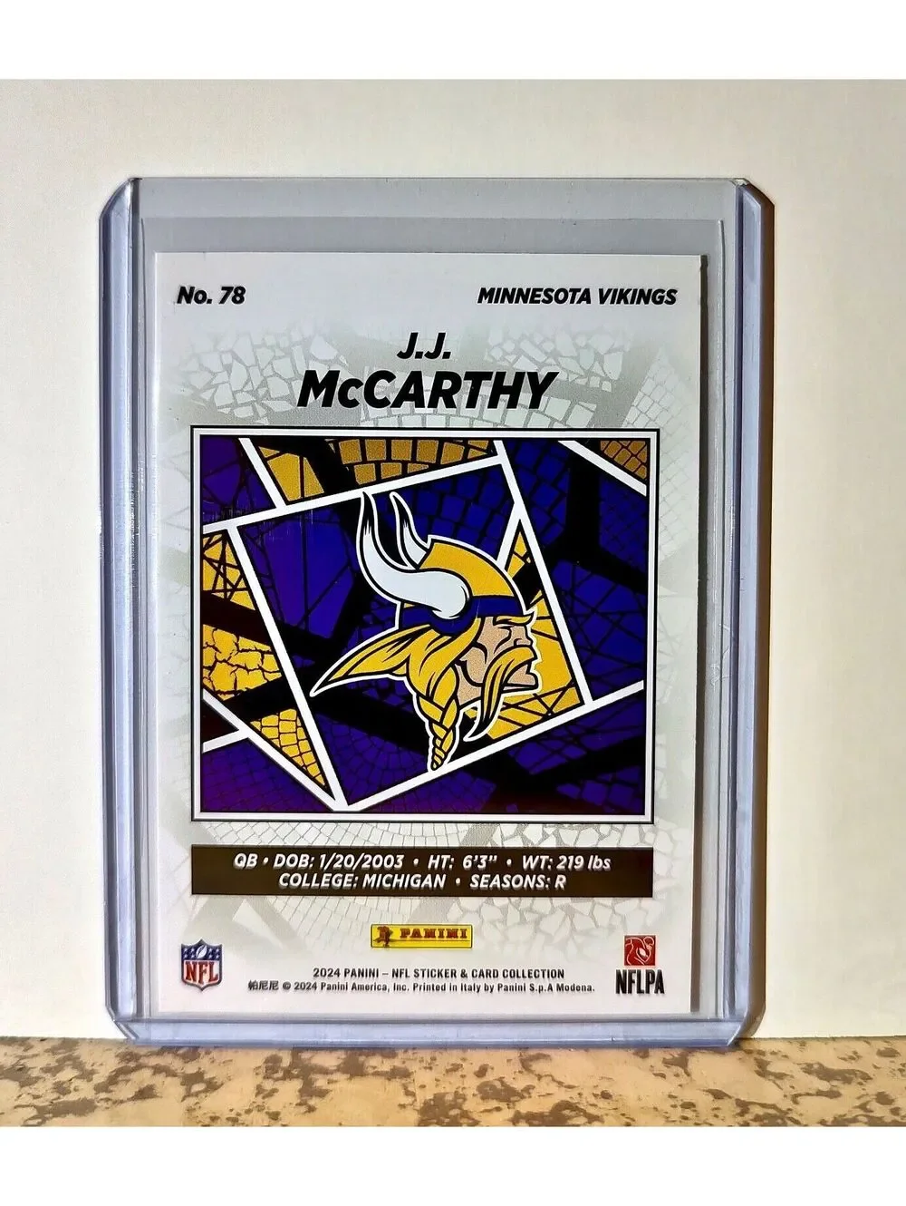 J.J. McCarthy 2024 Panini NFL #78 Rookie Sticker Card Minnesota Vikings